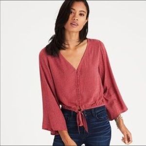 AE Red Cropped Bell Sleeve Top